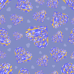 Vector seamless repeat pattern of graffiti-style hearts and script calligraphy on a clean white background. Bold, artistic neon design, great for invitations, social media, merchandise