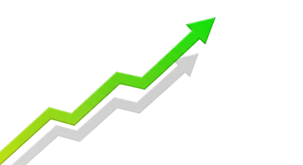 Green and white arrows rising upward on black isolated on a transparent background green arrow