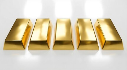 Five Golden Bars on a Reflective Surface