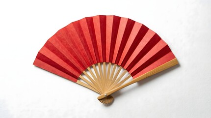 Traditional Asian Style Red Fan with Wooden Handle for Lunar New Year Celebrations