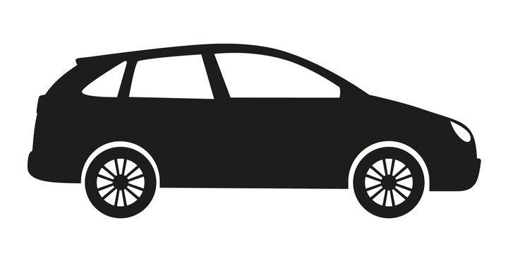 Black silhouette of abstract car, side view. Illustration on a transparent background