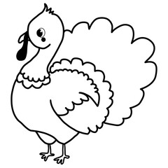 Cute Cartoon Turkey in Festive Line-Art Illustration