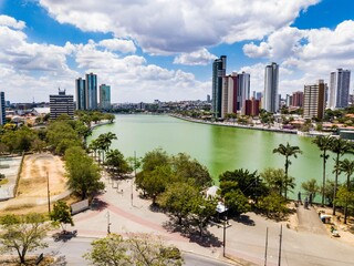 Campina Grande, Para&iacute;ba - aerial view of the shore of the A&ccedil;ude Velho