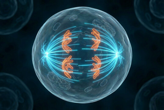 Biological Cell Division Showing Chromosomes and Mitosis Stages - 3D Illustration