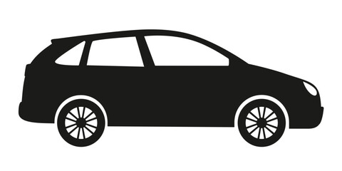 Black silhouette of abstract car, side view. Vector illustration isolated on white background