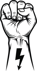 Raised fist with lightning symbol power vector illustration