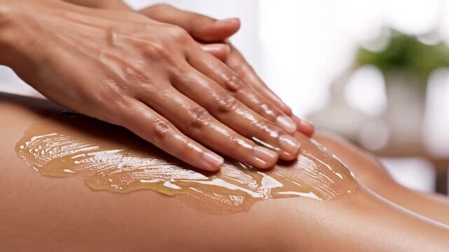 Close-up Of Skilled Hands Applying Aromatic Green Aloe Vera Gel To A Person's Leg During A Relaxing Spa Treatment With Soft Natural Lighting