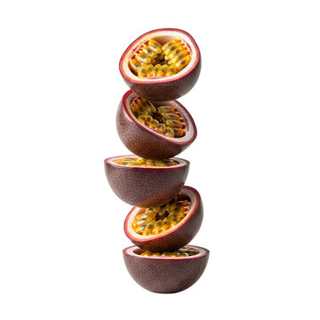 PNG of Stacked passion fruits showcasing vibrant colors and textures.