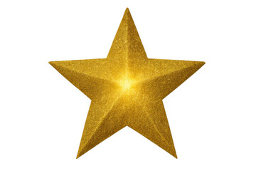 Obraz premium Gold textured star glowing with central light, isolated on a transparent background, symbolizing quality, celebration, and victory