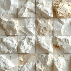Abstract stone tile mosaic, off-white and beige.  Relief texture, square tiles