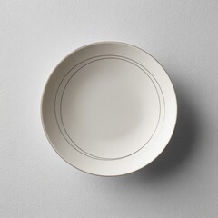 Minimal Overhead View of Empty White Ceramic Plate on Light Background. AI generative
