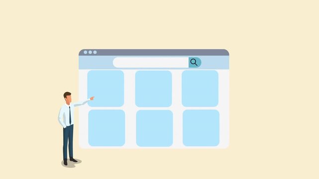 Man Interacting with Browser Interface and Search Bar.