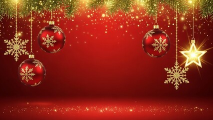 Christmas Background with Hanging Ornaments and Sparkling Lights, Festive Holiday Banner Design