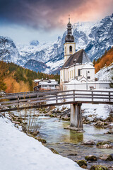 Ramsau am Berchtesgaden, Germany. Winter snow covered landscape in Bayern Land.