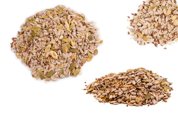 Mix of seeds for a salad. A pile of mixed seeds isolated on white background.