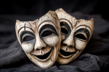 Masks on display for a theater production during a drama festival held in a local community center