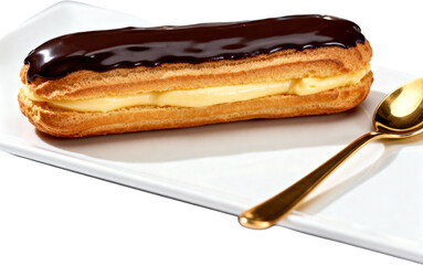 중앙에놓인초콜릿에클레어흰접시