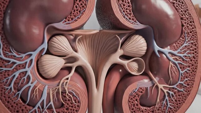 Detailed 3D Animation of Human Kidney Cross Section Anatomy.