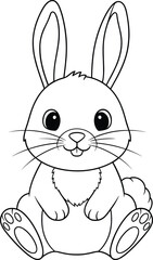Cute sitting rabbit coloring page illustration with simple black and white outline for kids activity and learning material