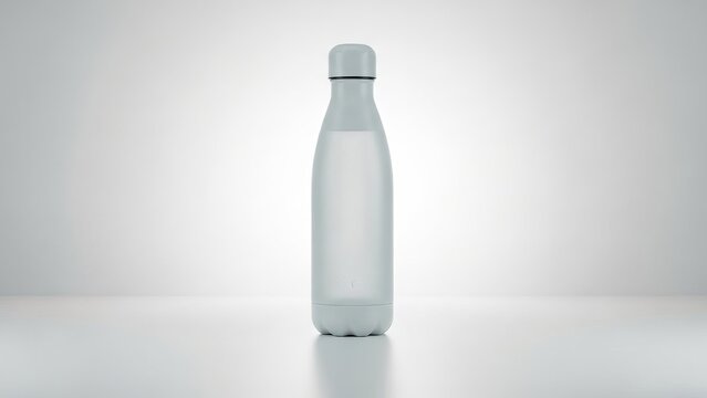 Studio photography of a minimalist water bottle with white liquid, representing health, hydration, and color of the year concept.