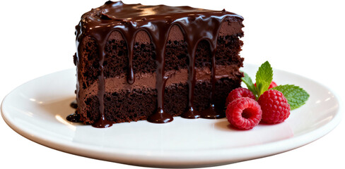 흰접시위의촉촉한초콜릿케이크한조각