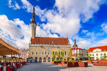 Tallinn, Estonia. Iconic Raekoja Plats and the Old Town Hall