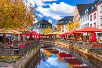 Saarburg, Germany. Historical town on Saar River, beautiful autumn sunlight.
