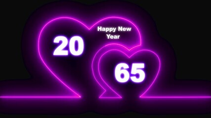 Happy New Year 2065 - Festive Fireworks Background with Bright glowing neon valentines love heart symbol animation. Valentine's Day indicate. love hearts animated. Festival Event, Wedding, Confetti  - Powered by Adobe