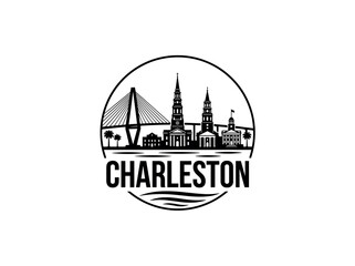 Fototapeta premium Charleston city of United States skyline emblem with landmarks