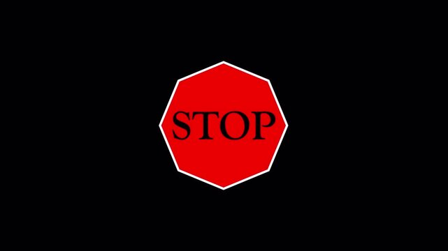 Animation of a red sign with stop written above  stop animation with transparent background in 4K animation 