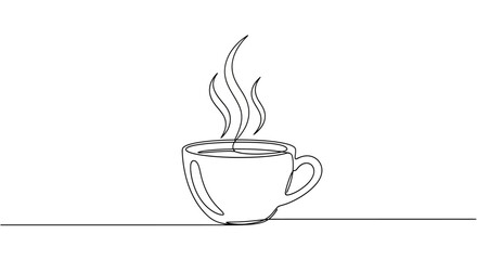 Steaming Coffee Cup Line Art Minimalist Design Elegant and Simple Illustration