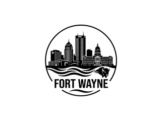Fototapeta premium Fort Wayne city of United States skyline emblem with landmarks