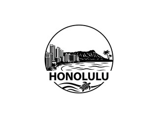 Honolulu city of United States skyline emblem with landmarks