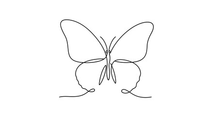 Artistic continuous line drawing of a butterfly with subtle human profiles integrated into wings