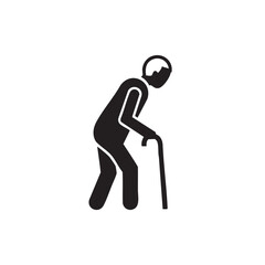 Elderly Person with Walking Stick Icon for Aged Care and Mobility Support