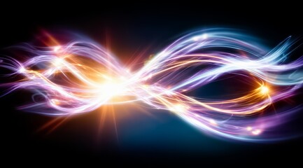 Obraz premium Colorful, wavy line of light with a bright yellow sun in the middle. The sun is surrounded by a purple and blue wave