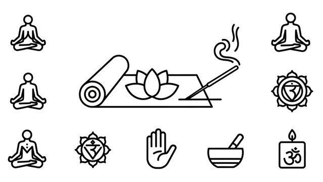 Yoga and Meditation Icons - A Collection of Spiritual Symbols.