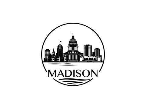 Madison city of United States skyline emblem with landmarks