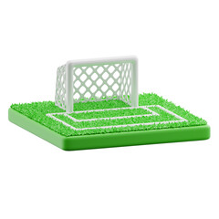 Soccer goal on green field 3d illustration