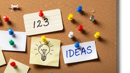 Brainstorming brilliant ideas with a collaborative team, pinning thoughts on a corkboard for organization and clarity, driving innovation and progress