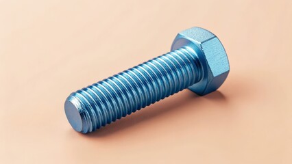 Blue metallic bolt with hex head and threaded shaft