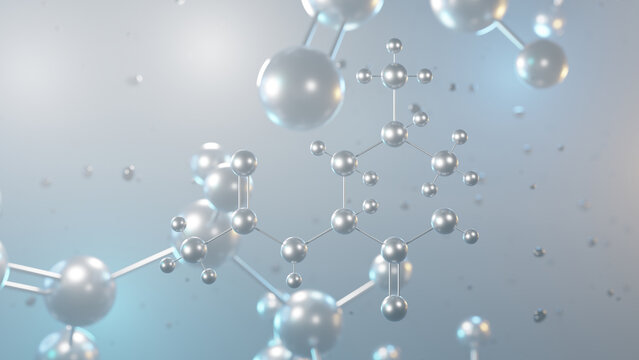 levacetylleucine molecular structure, 3d model molecule, amino acid derivative structural chemical formula view from a microscope