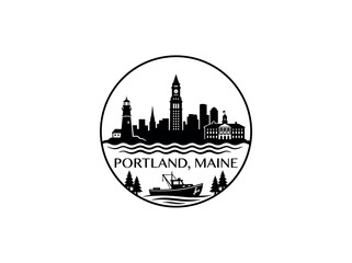Portland, Maine city of United States skyline emblem with landmarks