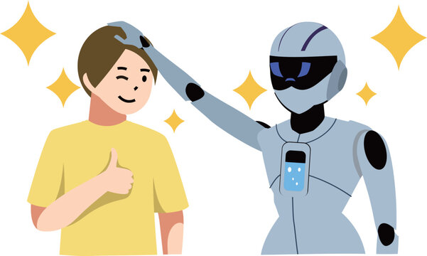 AI Robot Praising Human / Robot de IA Elogiando a Humano / Rob&ocirc; de IA Elogiando Humano