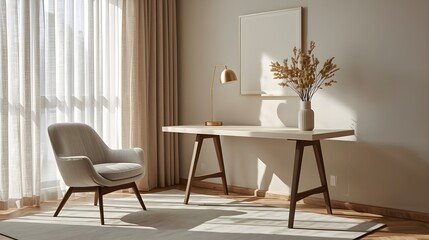 Fototapeta premium Modern dining room interior with wooden table and chairs