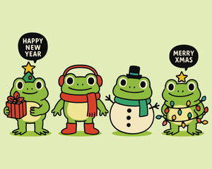 Funny cartoon green alien robot character illustration with a happy, smiling frog