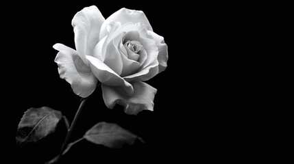 A monochrome image of a delicate rose blooming elegantly, evoking feelings of beauty, grace, and tranquility. The rose, captured in striking detail, exudes a timeless charm.