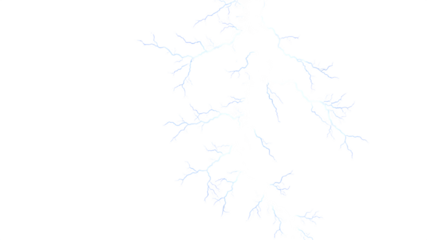 Dramatic white lightning bolt isolated on transparent background