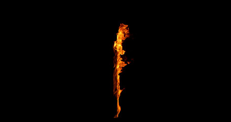Photography of a burning wooden beam isolated on a black background. Detailed fire textures ideal for VFX, compositing, overlays, graphics, and cinematic effects.