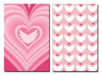 Romantic Valentine&rsquo;s Day Background  and Pink Valentine Heart Pattern Background Set 